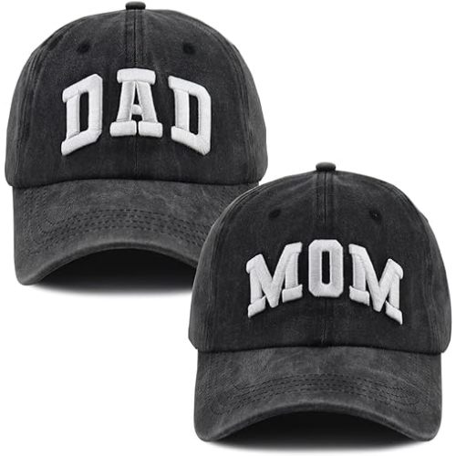 Dad and Mom Hats for Men Women, 3D Embroidered Adjustable Washed Cotton Fathers Mothers Day Birthday Baseball Caps