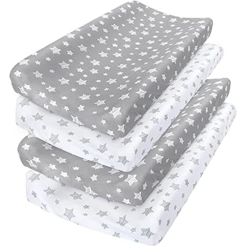 Changing Pad Cover for Girls and Boys 4 Pack, Lovely Print Soft Unisex Diaper Change Table Sheets, Fit 32"x16" Contoured Pad, Comfy Cozy 4-Pack Cradle Sheets