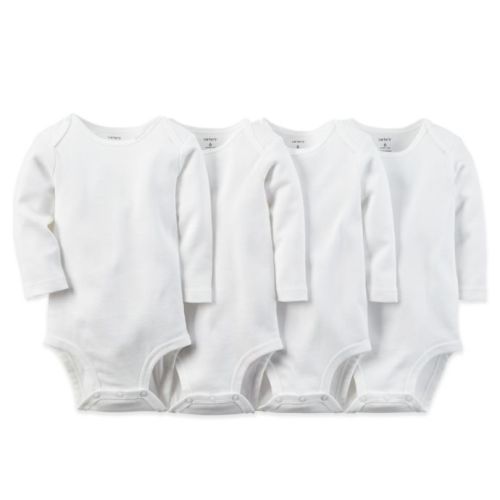 carter's® 4-Pack Size 3 Months White Long Sleeve Bodysuits