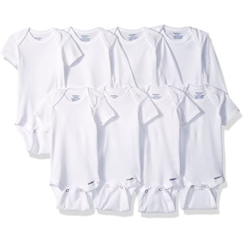 Gerber unisex-baby 8-pack Short Sleeve Onesies Bodysuits - 3-6 Months - White Long Sleeve Short Sleeve
