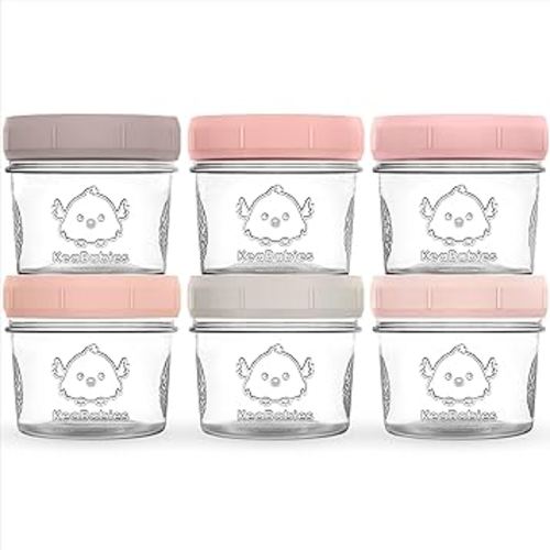 KeaBabies 6pk 4oz Glass Baby Food Containers with Lids - Leak-Proof, Microwavable Small Glass Jars, Baby Purees & Toddler Snack Storage Containers, BPA-Free, Dishwasher & Freezer Safe (Roseate)
