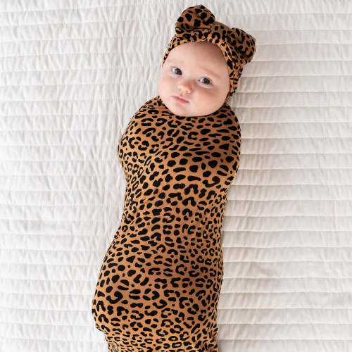 Classic Leopard Swaddle & Luxe Bow Headband Set - Little Sleepies
