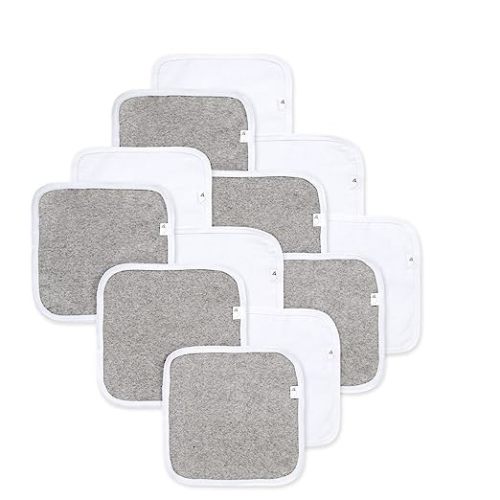 Burt's Bees Baby Washcloths, Absorbent Knit Terry, Super Soft 100% Organic Cotton - 12-Pack - Heather Grey