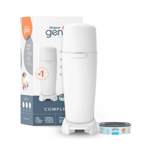 Diaper Genie Système complet de seau à couches Blanc – Exclusivité Amazon – Comprend 4 filtres à charbon et 1 recharge