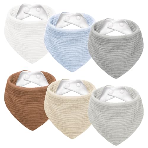 Susurration Muslin Baby Drool Bibs 6Pack Soft Triangular Adjustable Baby Bandana Bibs for Unisex Baby Girls & Boys