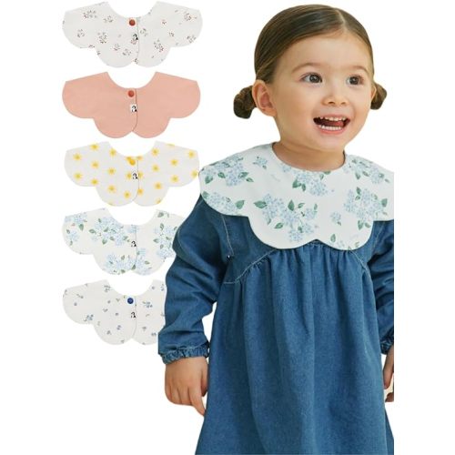 Konny Baby Bibs 5-Pack, 360 ° Rotate, Soft and Absorbent Bandana Drooling for Boys Girls baby Essentials - Set 7(red Flower, Salmon, Sunshine, Blue Flower, Blueberry)