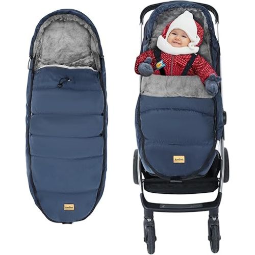Zooawa Stroller Bunting Bag Universal, Waterproof Baby Stroller Footmuff, Christmas Gift Stroller Sleeping Bag for Cold Weather, Extra Thick, Fits 6-36 Months Baby, Dark Blue