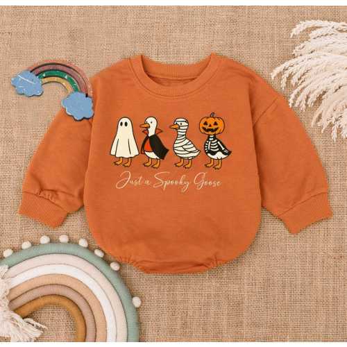 Spooky Goose Romper Sweatshirt, Funny Halloween Baby Outfit, Just a Spooky Goose Baby Clothes, Fall Baby Gift, Baby Boy Girl Romper