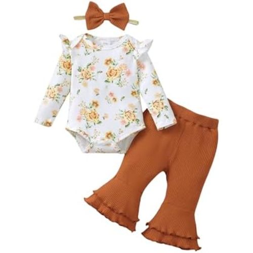 SUNNY PIGGY Baby Girl Clothes Ruffle Short Sleeve Romper Long Pants Set with Headband Newborn Infant Outfits