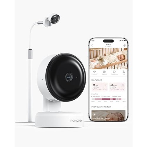 Momcozy Smart Baby Monitor BM08, Contact-Free Baby Monitoring with 2K HD Night Vision, AI Safety Detection for Sound/Motion/Cry, Sleep Datas, Wi-Fi Connection, 2-Way Audio, Newborn Essentials