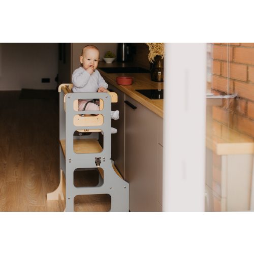4-in-1 foldable Montessori wooden high chair transformable toddler tower kids desk and chair set kitchen tower for kids