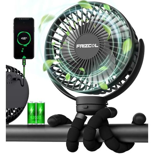 FRIZCOL Portable Stroller Fan, Use As Power Bank, 65H 12000mAh Battery Operated Fan Flexible Tripod Baby Car Seat Fan with Timming, Personal Mini Handheld/Desk/Small Clip On Fans For Stroller