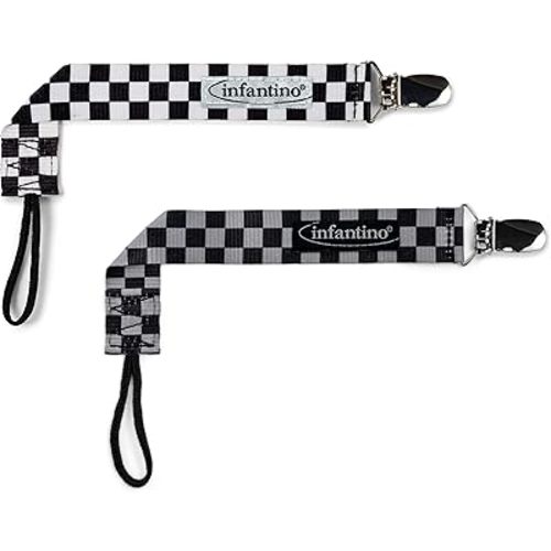 BooginHead by Infantino PaciGrip 2-Pack Pacifier Clips – Universal Fit, Gentle on Clothes, Keeps Pacifiers Clean & Close, Ages 0-36 Months, Black, Grey and White Skater