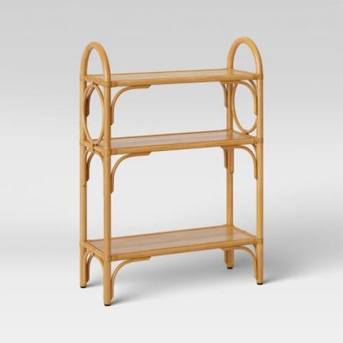 Rattan Free Standing Shelf Tan - Threshold™: Lacquered Finish, 2 Open Shelves, Nickel Hardware
