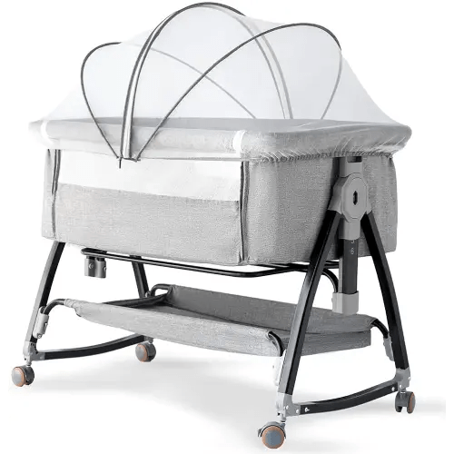 Bedside Crib, 3 in 1 Bassinet with Quick Height Adjustment and Mosquito Nets, Easy to Fold,Baby Cradle, Portable Beside Bassinet with Golden Triangle Structure, CPSC Certification,Baby Valances