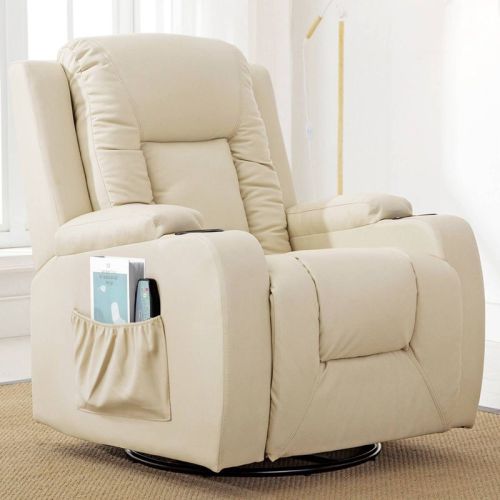 Comhoma Recliner Chair Pu Leather Rocking Sofa With Heated Massage Cream White