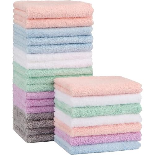 Orighty Baby Washcloths 24-Pack(7''x9''), Microfiber Coral Fleece Baby Towels, Super Soft and Absorbent Wash Cloths for Newborns, Infants and Toddlers, Gentle on Delicate Skin for Face Hands and Body