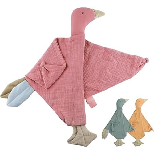 Security Blanket Loveys for Babies Boy Girl, Muslin Baby Lovey Security Blanket,Soft Breathable Organic Cotton Lovies,Unisex Newborn Toddler Goose Lovey Gifts (Peony)