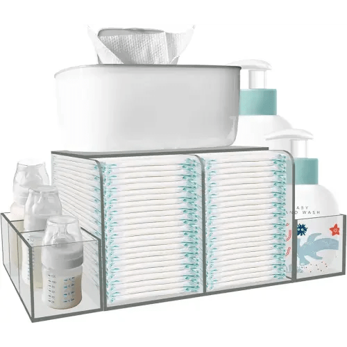 Diaper Caddy, Baby Changing Table Organizer, Detachable Clear Acrylic Diaper Storage for Wipe Dispenser, Wipe Warmer and other Diapering Essentials
