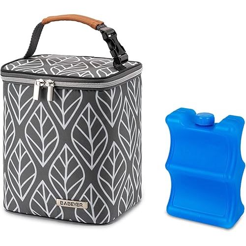 Breast Milk Cooler Bag with Ice Pack Fits 4 Baby Bottles Up to 9 Ounce, Baby Bottle Bag for Nursing Mom Daycare-Grey-1