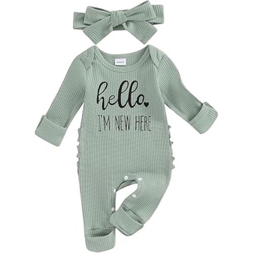 Baby Girl Winter Clothes Newborn Little Sister Going Coming Home Outfit Ruffle Mitten Romper Cute Ribbed Jumpsuit