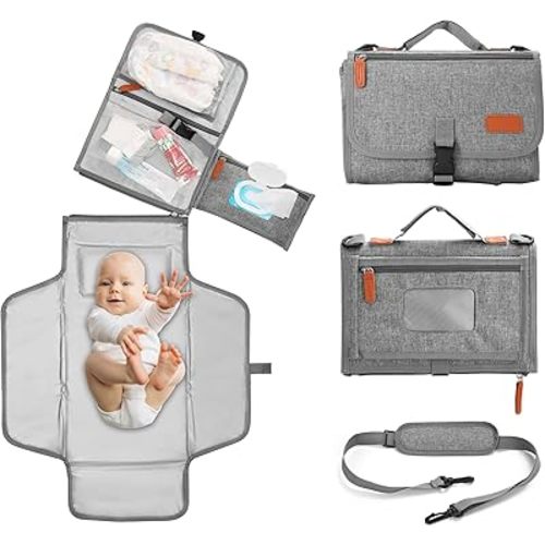 Portable Changing Pad, Diaper Changing Pad for Newborn Girl & Boy, Waterproof Travel Changing Mat with Shoulder Strap, Baby Gift