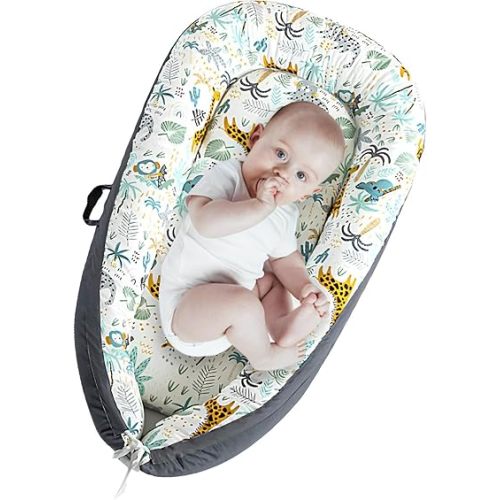 AMAWMW Baby Lounger for Newborn Infant Baby Nest Sleeper for 0-12 Months Portable Adjustable Washable Lounger Cover for Co Sleeping Removable Slipcover Lounger Pillow Floor Seat for Travel Essentials
