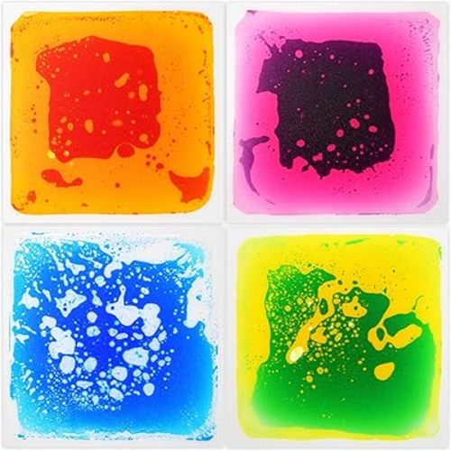 Gift Boutique Square Liquid Sensory Floor Tiles 4 Pack Colorful Kids Play Activity Mats for Toddler Classroom with Strong Anti Slip Backing 12" x 12"