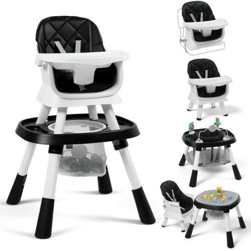 Kinder King 15 in 1 Baby High Chair, Coverts to Rotatable Activity Play Center/Infant Dining Booster Seat, Detachable Toys, Removable Tray, Black