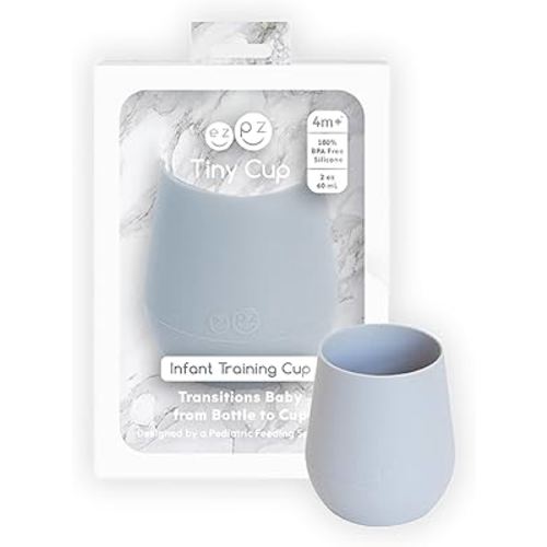ezpz Tiny Cup (Pewter) - 4 months+ - 100% Silicone Training Cup for Infants - Designed by a Pediatric Feeding Specialist - Baby-Led Weaning Essentials & Baby Gifts