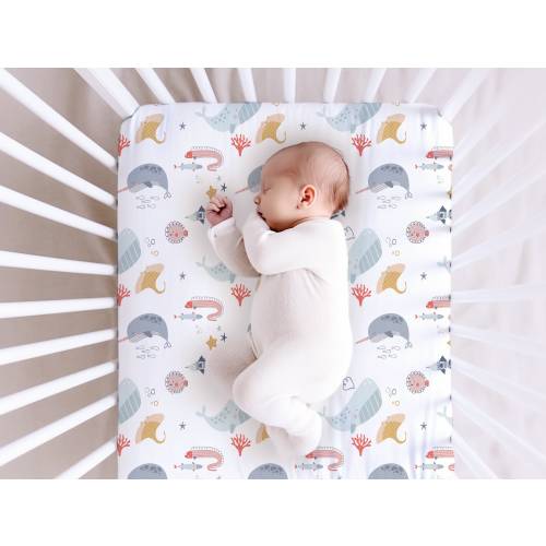 Under the Sea Infant Jersey Fitted Crib Sheet | Whales and Fish Baby Crib Sheet | Ocean Theme | Unisex Baby and Newborn Bedding | Norwal