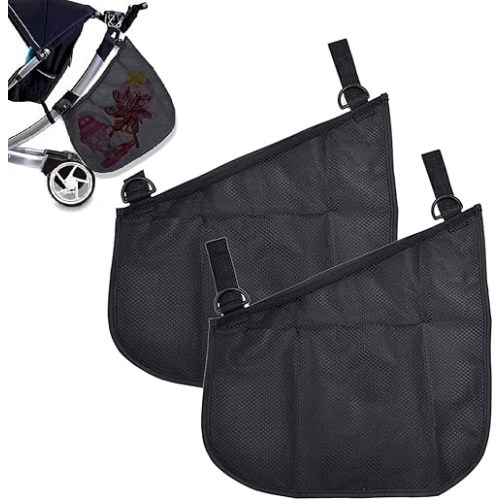 Stroller Organizer - 2 Pack Bike/Stroller Storage Bag, Hook & Loop Easy Attach - Mesh Design, Non-Slip Straps, mom Cozy Stroller Organizer, Stroller Accessories, Black