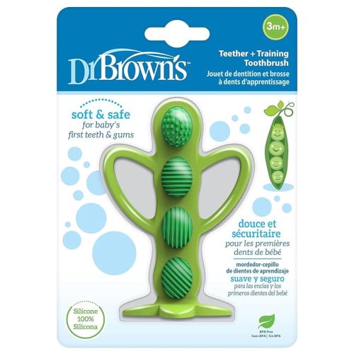Dr. Brown's Peapod Teether + Training Toothbrush, Help Soothe Baby's Sore Gums, Soft 100% Silicone, BPA Free, 3m+