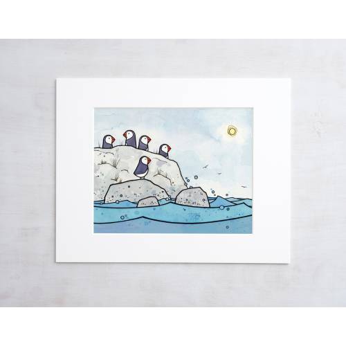 Puffin Art Print Ink and Watercolor Bird Illustration