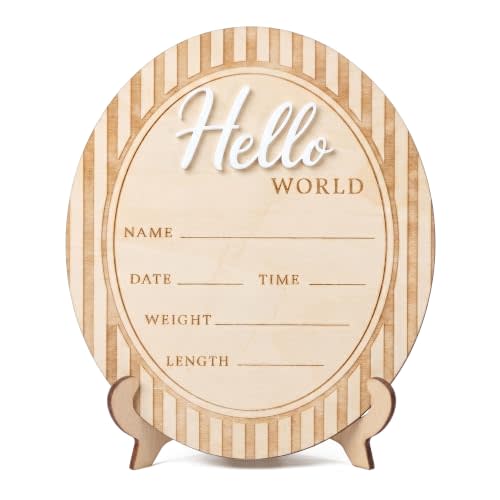 Hello World Baby Announcement Plaque, Wooden Newborn Sign, Hospital Photo Prop, Birth Announcement Decor, Nursery Room Decoration (D36)
