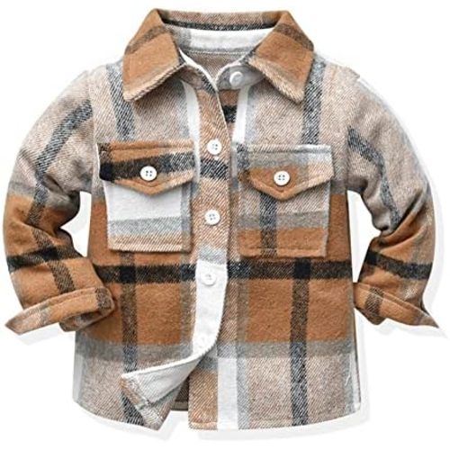 HIUARA Kids Toddler Flannel Shirt Jacket Plaid Long Sleeve Lapel Button Down Shacket Baby Boys Girls Fall Shirt Coat Outwear