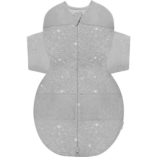 Happiest Baby SNOO Sleep Sack - 100% Organic Cotton Baby Swaddle Blanket - Doctor Designed Promotes Healthy Hip Development (Graphite Stars, Medium)
