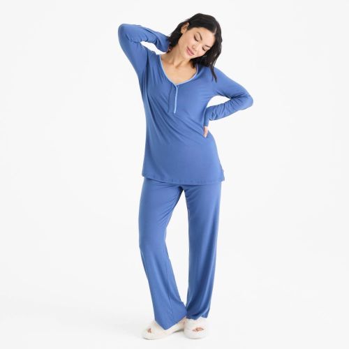 women's symphony blue modal magnetic signature long sleeve pajama set