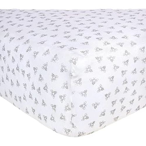 Burts Bees Baby Print Fitted Crib Sheet Organic Cotton BEESNUG - Honey Bee Heather Grey Prints, Fits Unisex Standard Bed and Toddler Mattress, Infant Essentials, 52 x 28 Inch 1-Pack