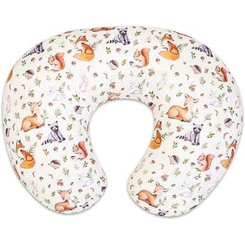 Nursing Pillow Cover for Baby Boy and Girl, Ultra Soft Comfortable Stretchy Removable Slipcover for Newborn Breastfeeding Pillows, Woodland Animals