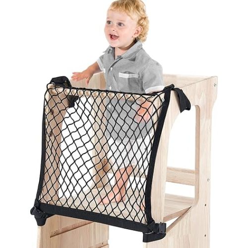 Toddlers Tower Safety Net Guard for Toddlers Tower Safety Net for Kitchen Learning Step Tool, Black(17.72 x 17.72 Inch)
