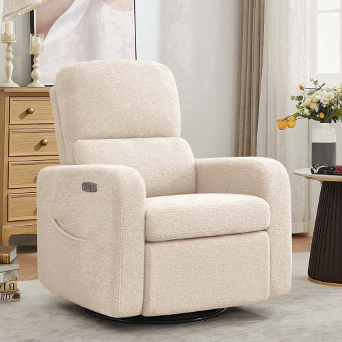 Aemeios Swivel Power Recliner Chair Teddy Nursery Glider Rocking Recliner, Beige