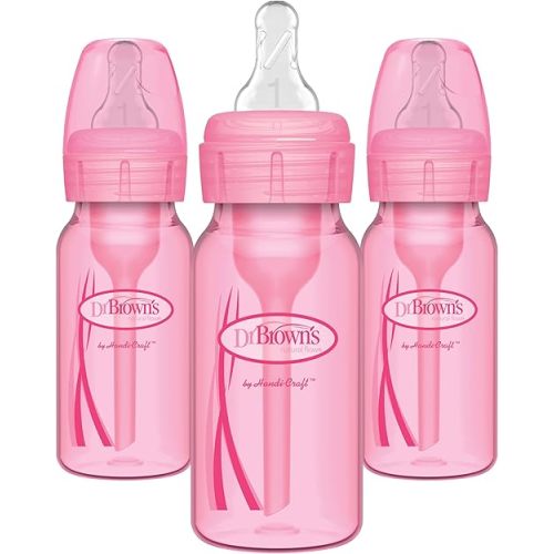 Dr. Brown's Anti-Colic Options+ Narrow Baby Bottles, Pink, 4 oz, 3-Pack
