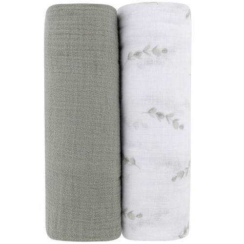 Ely's & Co. Cotton Muslin Swaddle Blanket Eucalyptus & Sage 2 Pack