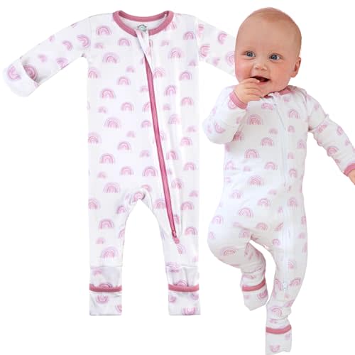 DREAMLAND BABY Bamboo Viscose Baby Pajamas (0-24 months). Ultra Soft Viscose Sleepers with 2-Way Zipper, Mitten & Foot Cuffs