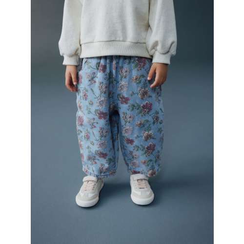 Blue Floral Print Pullon Barrel Jeans (3mths-7yrs)