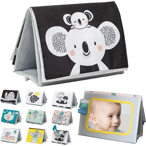 Taf Toys Tummy Time Toys High Contrast Baby Book. Fun, Interactive Crinkle Books for Babies with Mirror & Soft Koala Teether - Baby Tummy Time Book