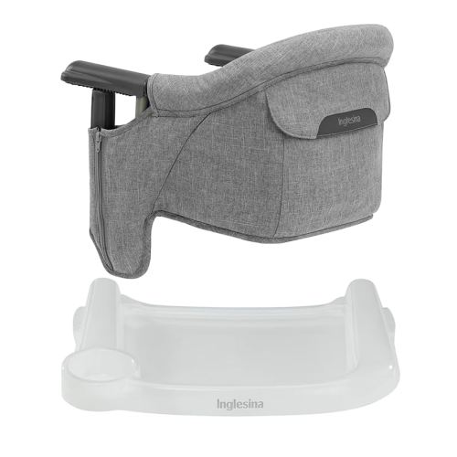 Inglesina Fast Table Chair - Stone Gray Melange + Fast Dining Tray - Portable Baby High Chair - for Babies & Toddlers up to 37 lbs - Fits Tables 0.8'' to 3.5'' Thick - Compact - Travel Bag Included