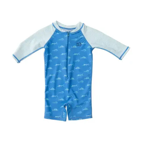 Lil Reef Baby Rashguard Swimsuit- Fish Print on Marina Blue