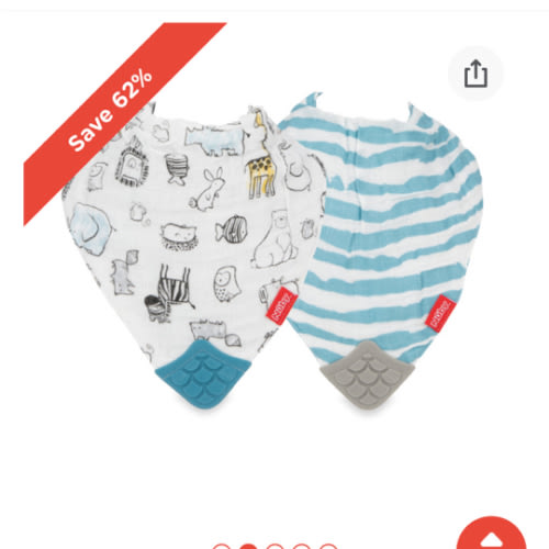 100% Natural Cotton Muslin Teething Bib (2 Pack)